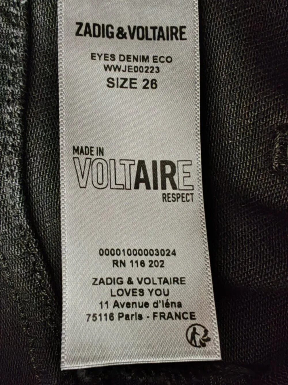 Zadig & Voltaire Eyes Denim Eco Flare Jeans Black Size 26 Cargo Pockets NWT - Picture 16 of 16